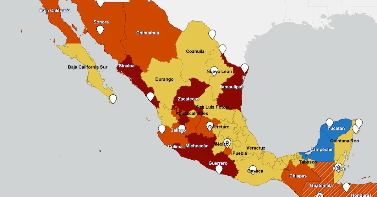 US travel map puts six Mexican states at highest risk US travel map puts six Mexican states at highest risk